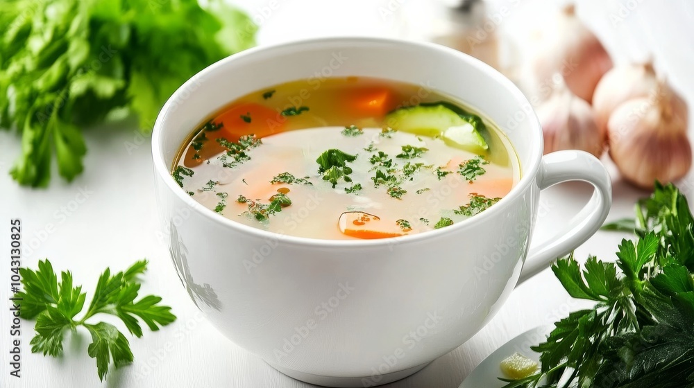 A steaming bowl of vegetable soup with colorful vegetables, garnished with fresh parsley, emphasizing warmth and nourishment. A steaming bowl of vegetable soup with colorful vegetables, garnished with fresh parsley, emphasizing warmth and nourishment.