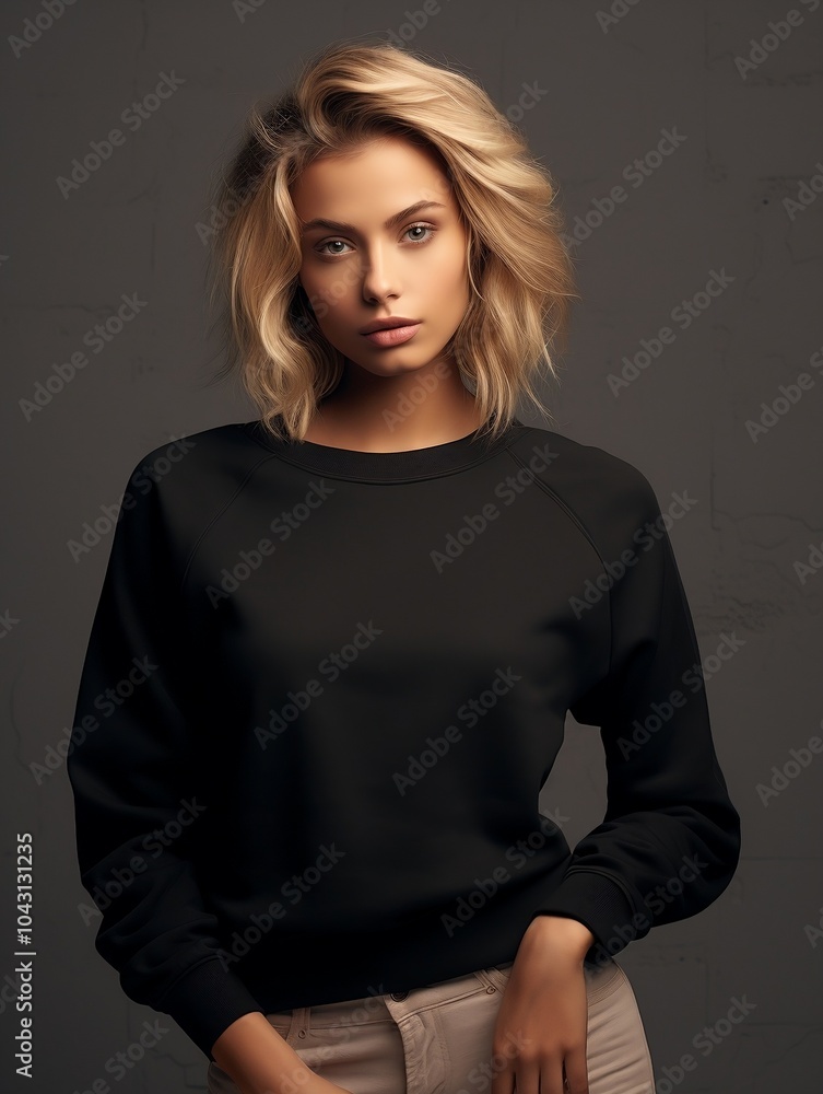Girl wearing black shirts against dark background Girl wearing black shirts against dark background