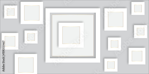 White abstract geometric background with white paper sheets soars as abstract spaces with rectangles, parallel stripes, perspective, shadows in simple strict modern material in triangle and square.	
