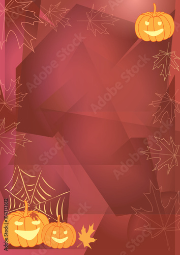 Halloween - burgundy template with pumpkins and maple leaves - vector banner