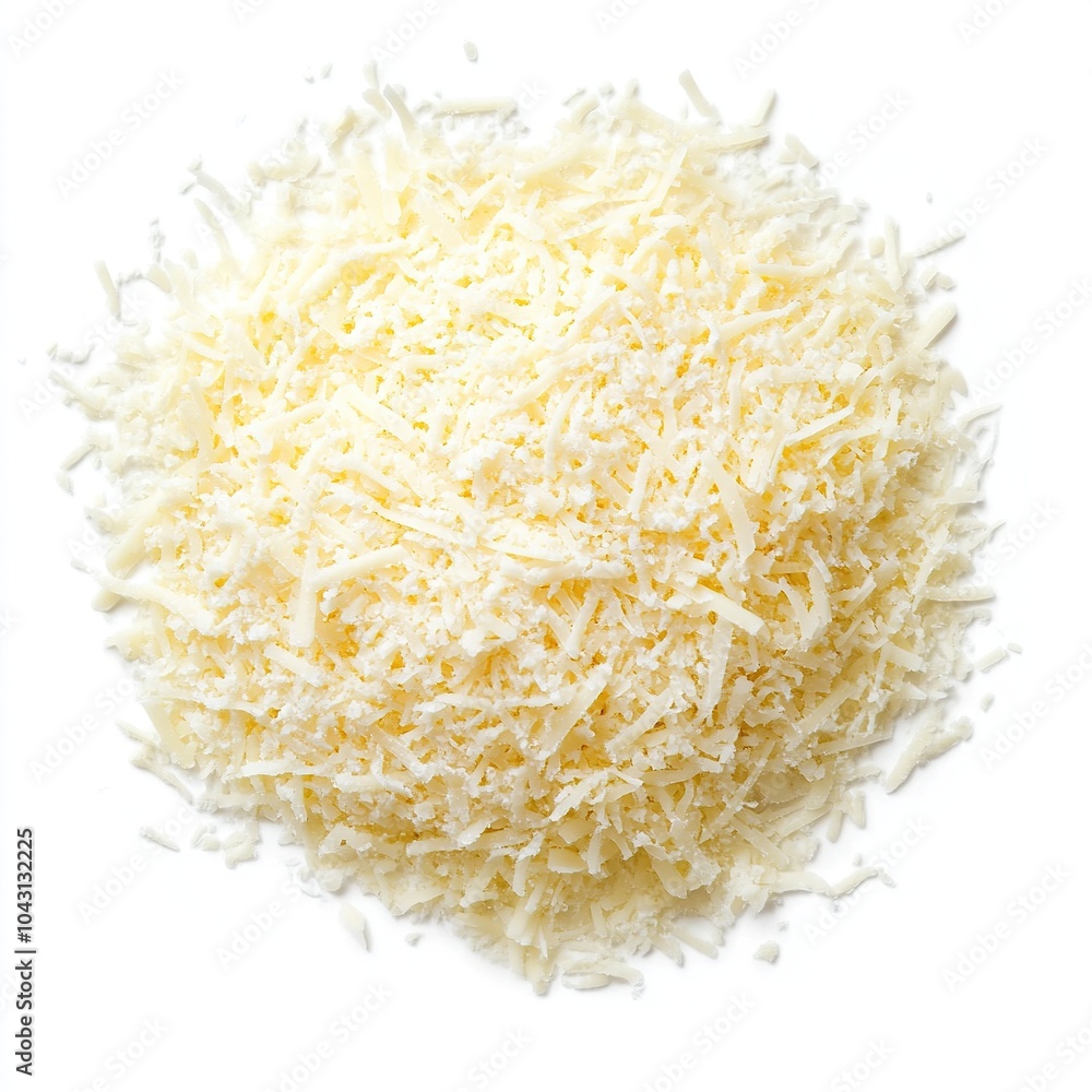 Parmesan cheese grated top view isolated on white background Parmesan cheese grated top view isolated on white background
