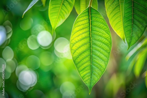 Green leaves of Manoon longifolium Ashoka tree and Debadaru tree with nice blur background photo