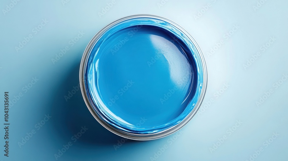 open can of bright blue paint, with the paint surface perfectly smooth and reflecting light open can of bright blue paint, with the paint surface perfectly smooth and reflecting light