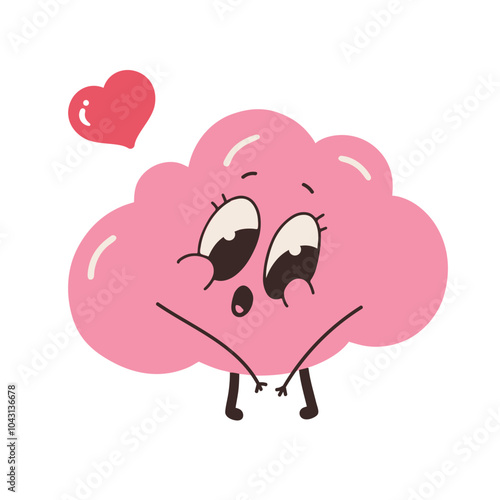 Cute pink brain character with heart. with hearts valentines day. Vector illustration design