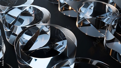 Wallpaper Mural 3D render of a group of glass rings on a black background. The rings are made of a transparent material and have a glossy finish. Torontodigital.ca