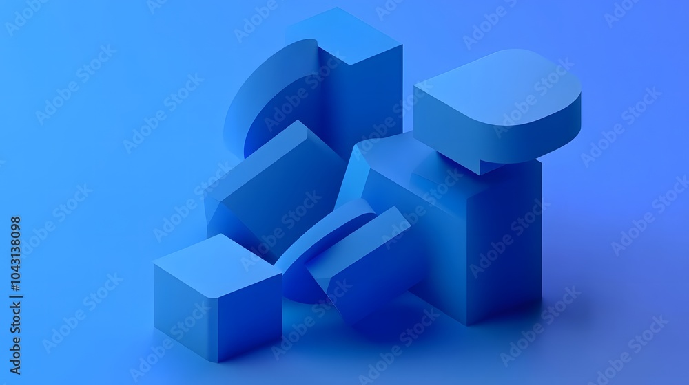 Abstract geometric composition, blue background design, 3d render Abstract geometric composition, blue background design, 3d render