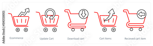 A set of 5 cart icons as ecommerce, update cart, download cart