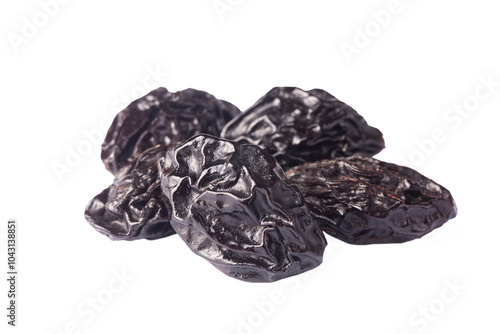 Dried plum fruit on a white background.