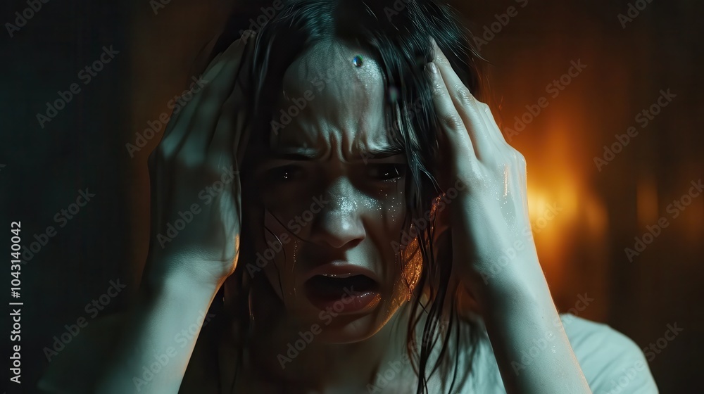 Woman in Anguish with Tears Streaming Down Her Face Woman in Anguish with Tears Streaming Down Her Face