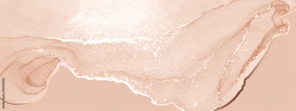 Fototapeta premium Beige, brown, peachy watercolor fluid painting vector background design. Dusty pastel, neutral and golden marble. Dye elegant soft splash style. Alcohol ink.