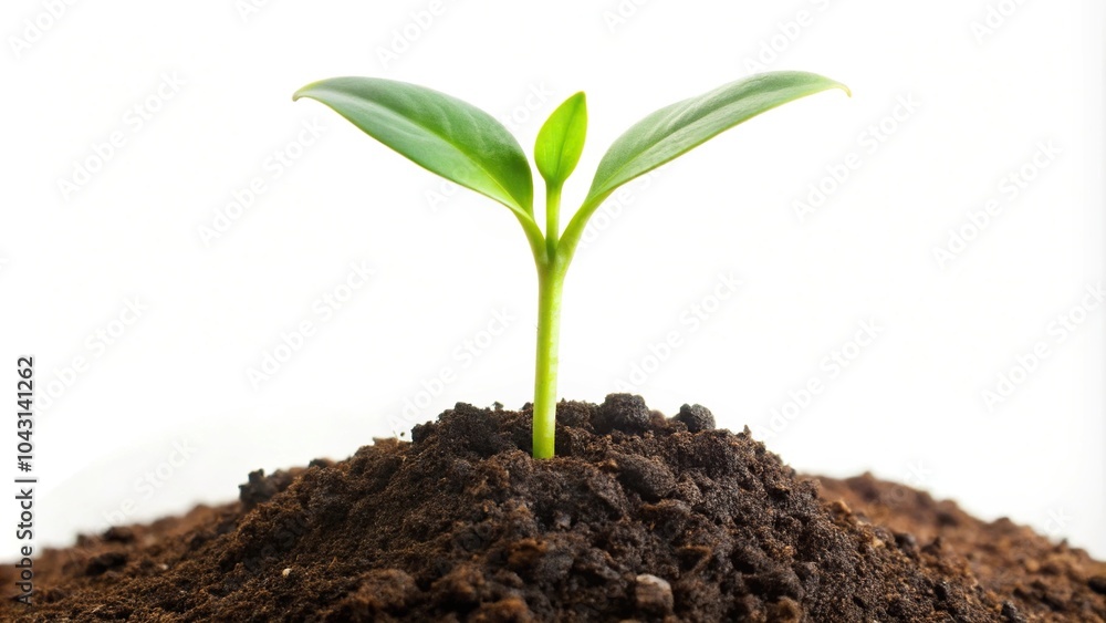 Green sprout growing out of soil isolated on white background Green sprout growing out of soil isolated on white background