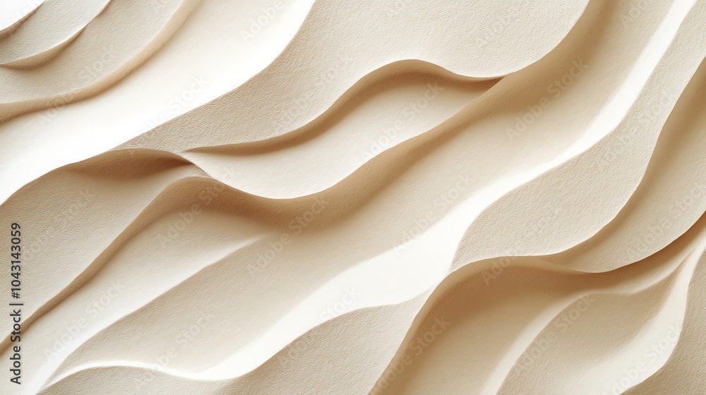 Obraz premium Textured beige waves create a dynamic, flowing appearance on a white background.