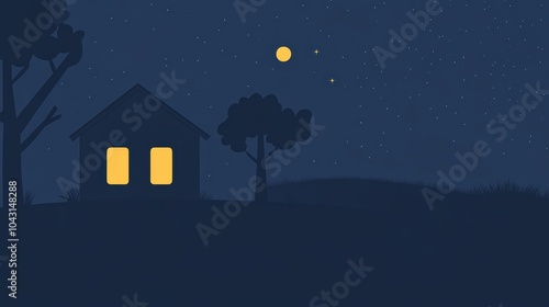 Wallpaper Mural Simple House with Glowing Windows at Night Torontodigital.ca