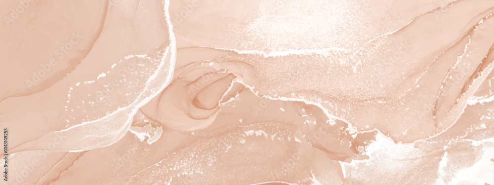 Fototapeta premium Beige, brown, peachy watercolor fluid painting vector background design. Dusty pastel, neutral and golden marble. Dye elegant soft splash style. Alcohol ink.