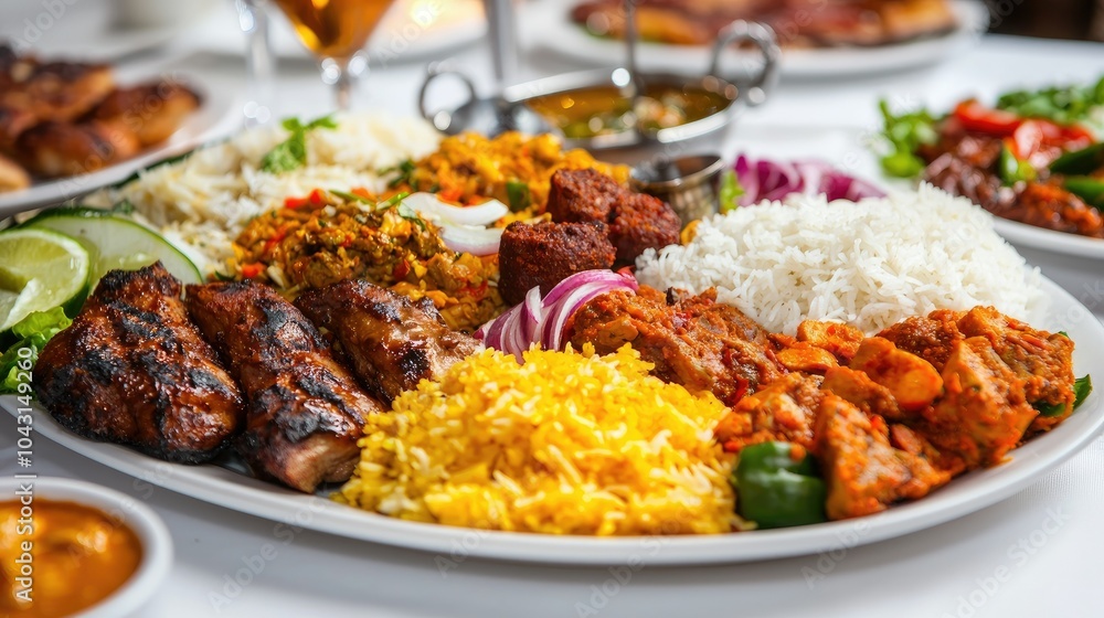 A vibrant plate of delightful muslim asian cuisine with rich flavors and textures A vibrant plate of delightful muslim asian cuisine with rich flavors and textures