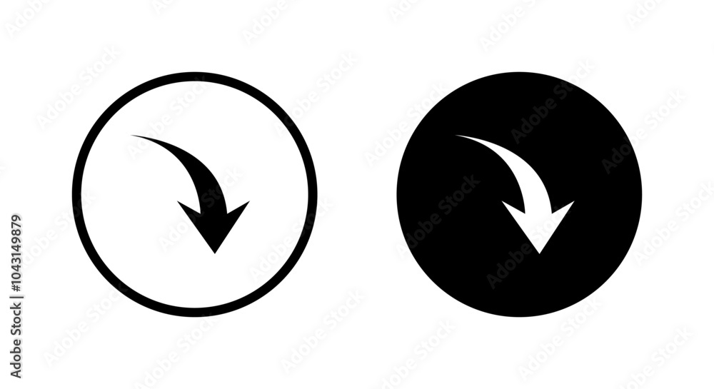 Decrease arrow icon on black circle. Down arrows sign symbol Decrease arrow icon on black circle. Down arrows sign symbol