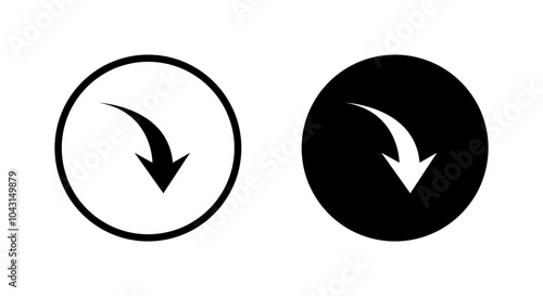 Decrease arrow icon on black circle. Down arrows sign symbol