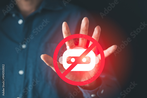 Businessman stop to using AI. Restricting robot and ban AI artificial intelligence concept.