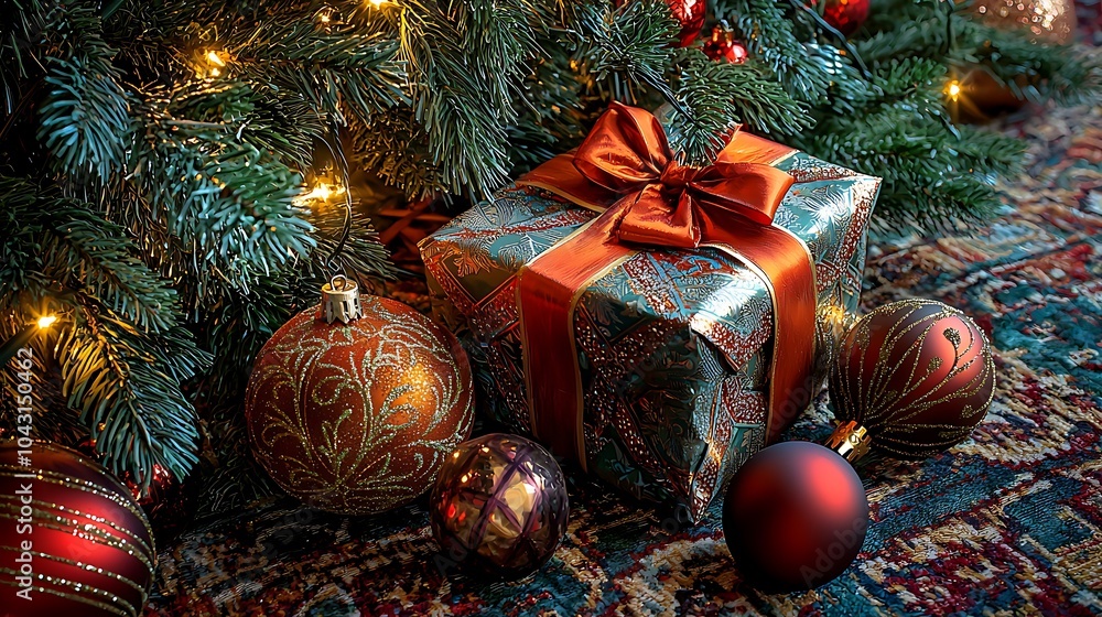 Elegant Gift Surrounded by Holiday Decor Elegant Gift Surrounded by Holiday Decor