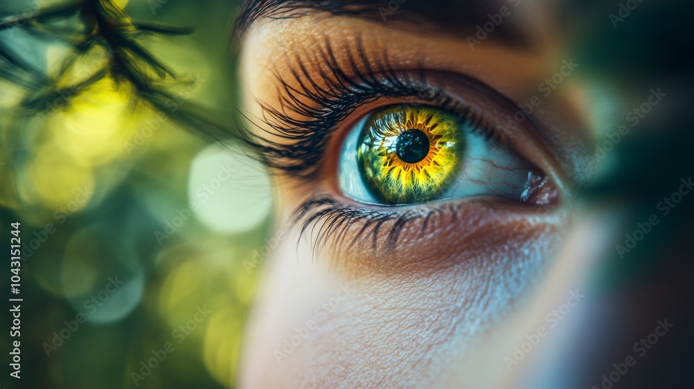 Closeup of a Female Eye with a Sun Reflection in the Iris Closeup of a Female Eye with a Sun Reflection in the Iris