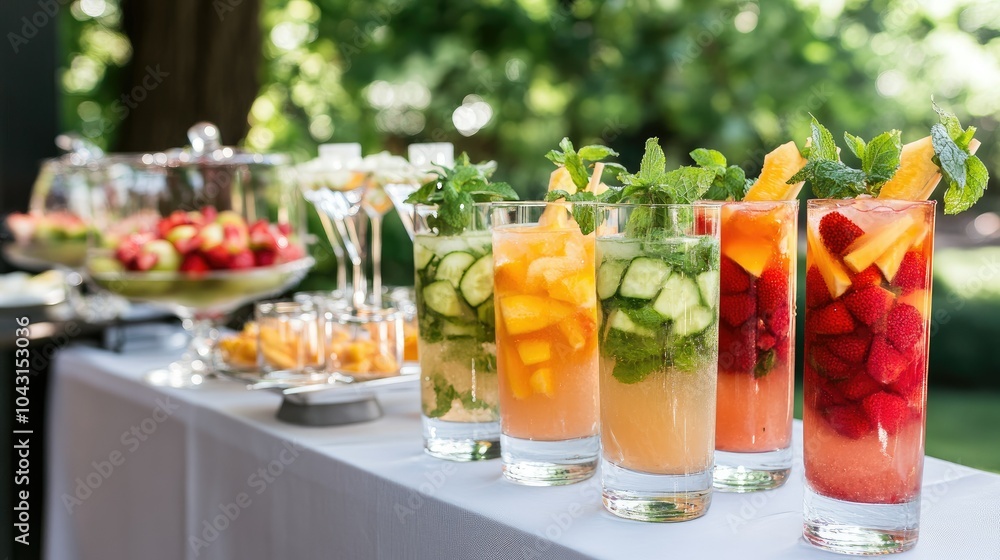 Refreshing summer cocktails at an outdoor wedding celebration Refreshing summer cocktails at an outdoor wedding celebration