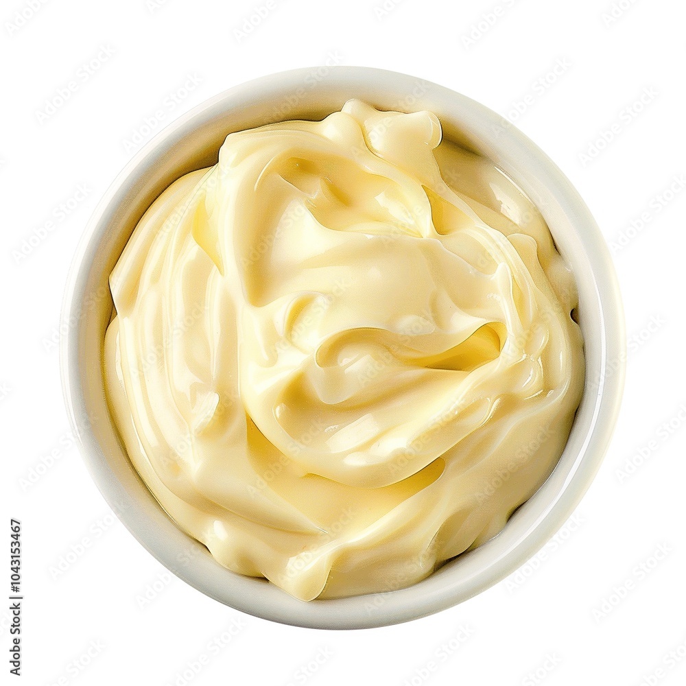 Mayonnaise on a bowl top view isolated on a white background Mayonnaise on a bowl top view isolated on a white background