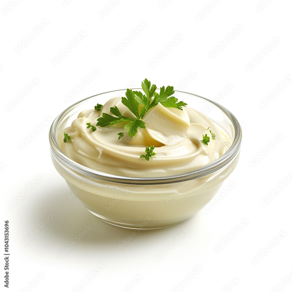 Mayonnaise on a glass bowl isolated on a white background Mayonnaise on a glass bowl isolated on a white background