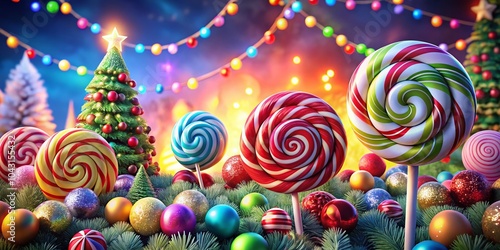 Candyland Christmas Backdrop with Colorful Sweets and Festive Decor for Holiday Celebrations
