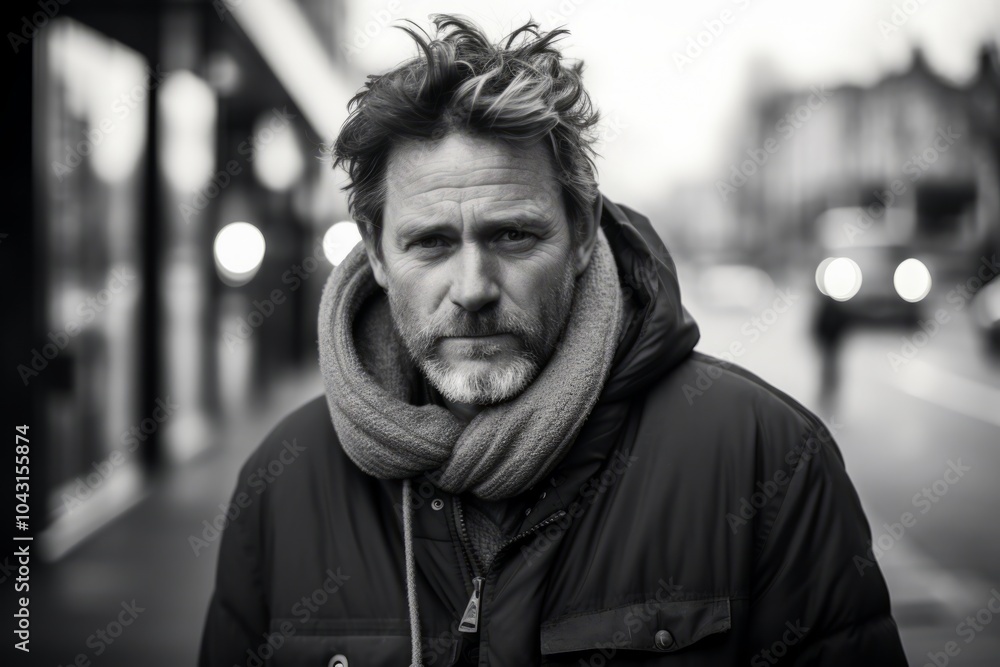 Portrait of a bearded man in the city. Black and white. Portrait of a bearded man in the city. Black and white.
