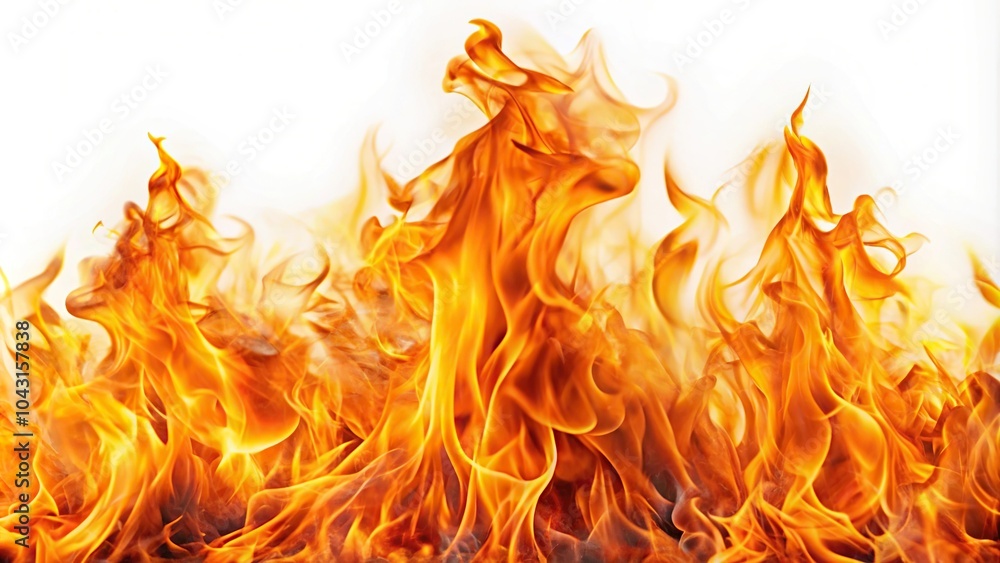 Dynamic fire flames on white background, creating depth of field Dynamic fire flames on white background, creating depth of field