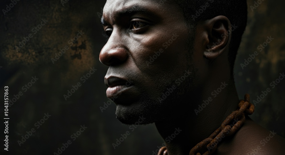 Intense Portrait of a Pensive African Man in Shadows Intense Portrait of a Pensive African Man in Shadows