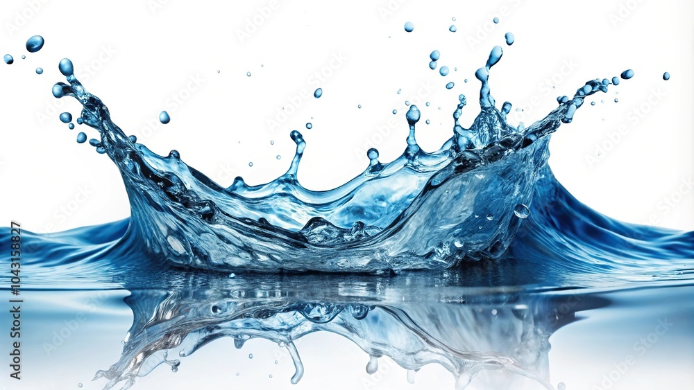 Dynamic splash of clear water against a white background with shallow depth of field. Dynamic splash of clear water against a white background with shallow depth of field.