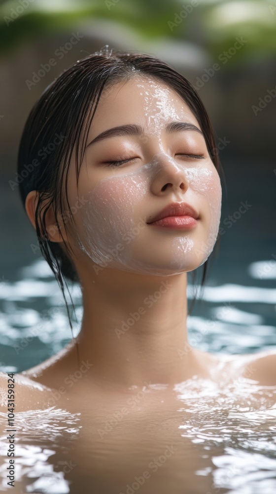 Naklejka premium 静かなプールで健康とリラクゼーションを体験
