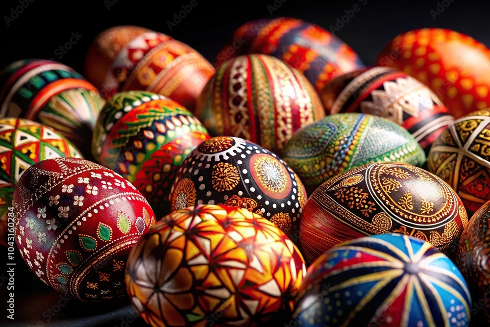 Obraz premium Easter egg set on black background, extreme close-up