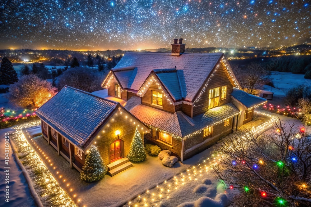 Obraz premium Captivating Long Exposure of Christmas Lights Outlining a Roof at Night