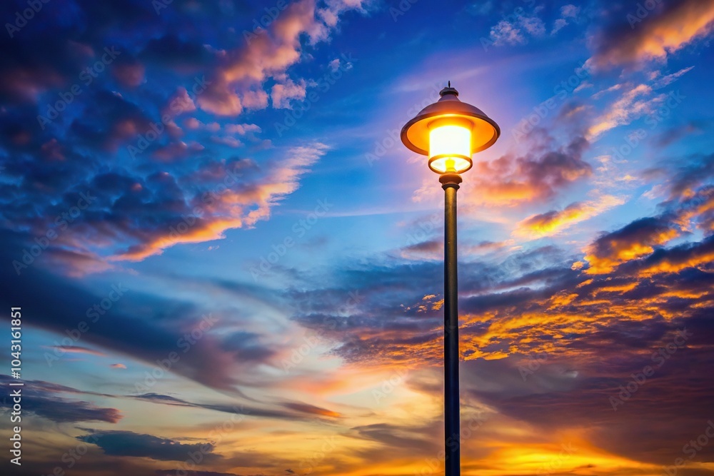 Electric modern street light against evening sky Electric modern street light against evening sky