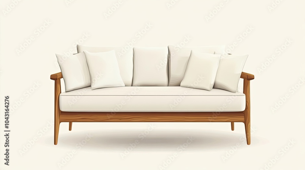 White Sofa with Wooden Frame and Cushions White Sofa with Wooden Frame and Cushions
