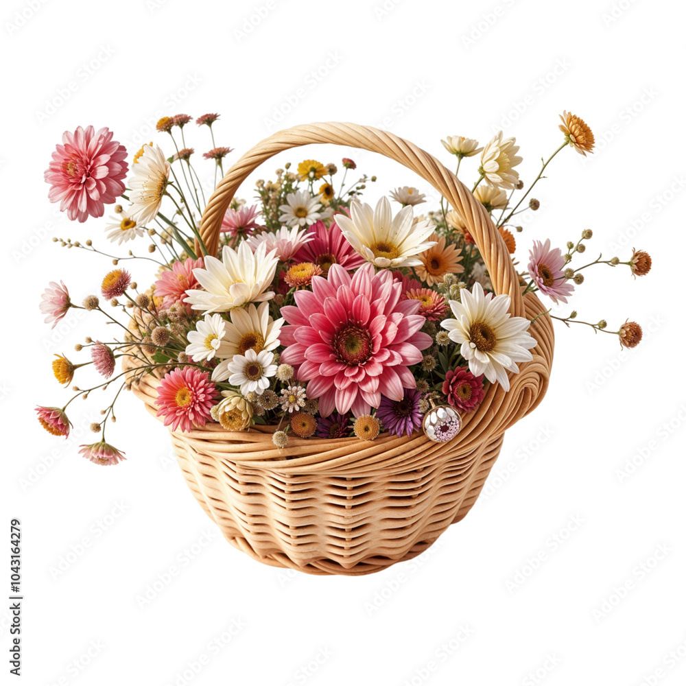 Obraz premium Vase with flowers in boho style on a transparent background. Boho style in the interior