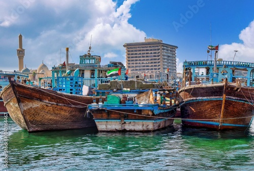 Photography traditional cargo ship in Dubai Creek