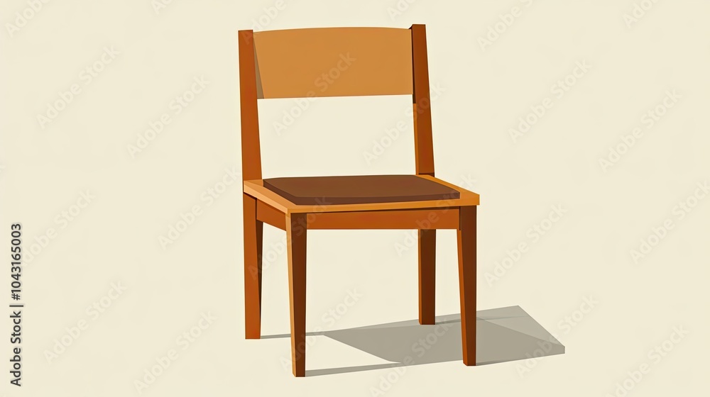 A simple wooden chair with a brown cushion and shadow. A simple wooden chair with a brown cushion and shadow.