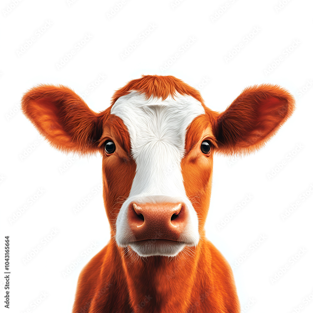 Cow facing forward, white isolate background Cow facing forward, white isolate background