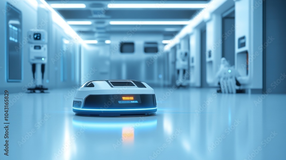 Obraz premium Robot Delivery in Corridor.