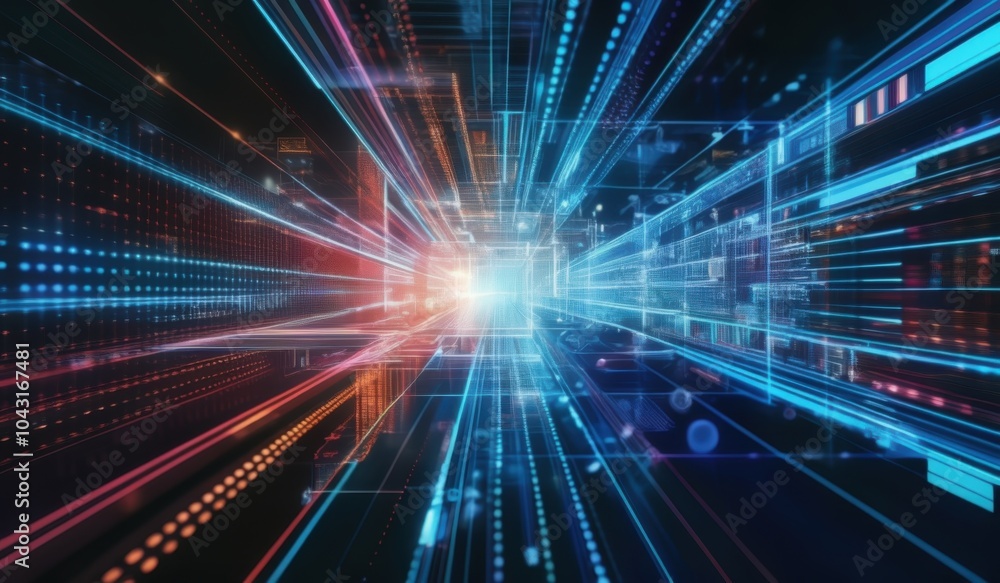 a close up of a blue and red light streaks through a dark room explosion of data fragments a close up of a blue and red light streaks through a dark room explosion of data fragments