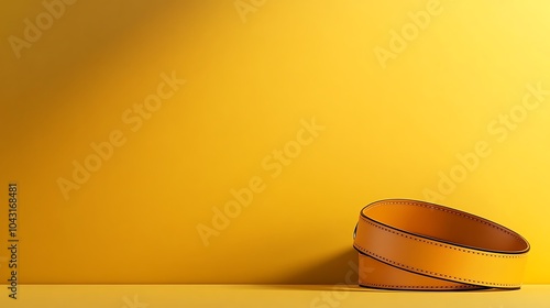 Yellow belt on yellow background, minimalist, modern fashion accessory design