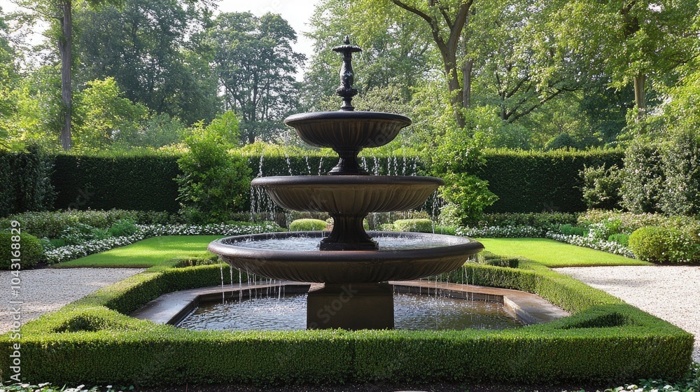 Luxurious garden with immaculate hedges and an elegant fountain centerpiece, symbolizing the grandeur of a wealthy estate - Luxurious garden with immaculate hedges and an elegant fountain centerpiece, symbolizing the grandeur of a wealthy estate -