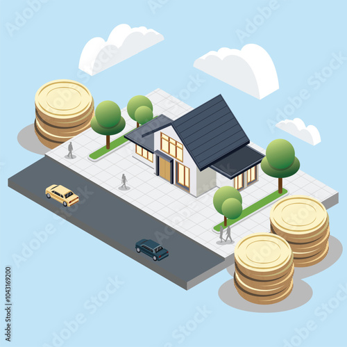 Isometric house with investment concept photo