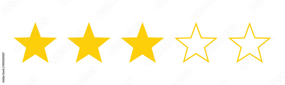 Three out of five stars customer product review icon. Yellow 3 star rating feedback for website, app, ui design. PNG transparent Three out of five stars customer product review icon. Yellow 3 star rating feedback for website, app, ui design. PNG transparent