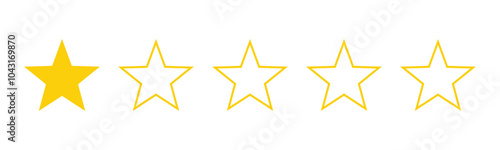 One out of five stars customer product review icon. Yellow 1 star rating feedback for website, app, ui design. Vector illustration.