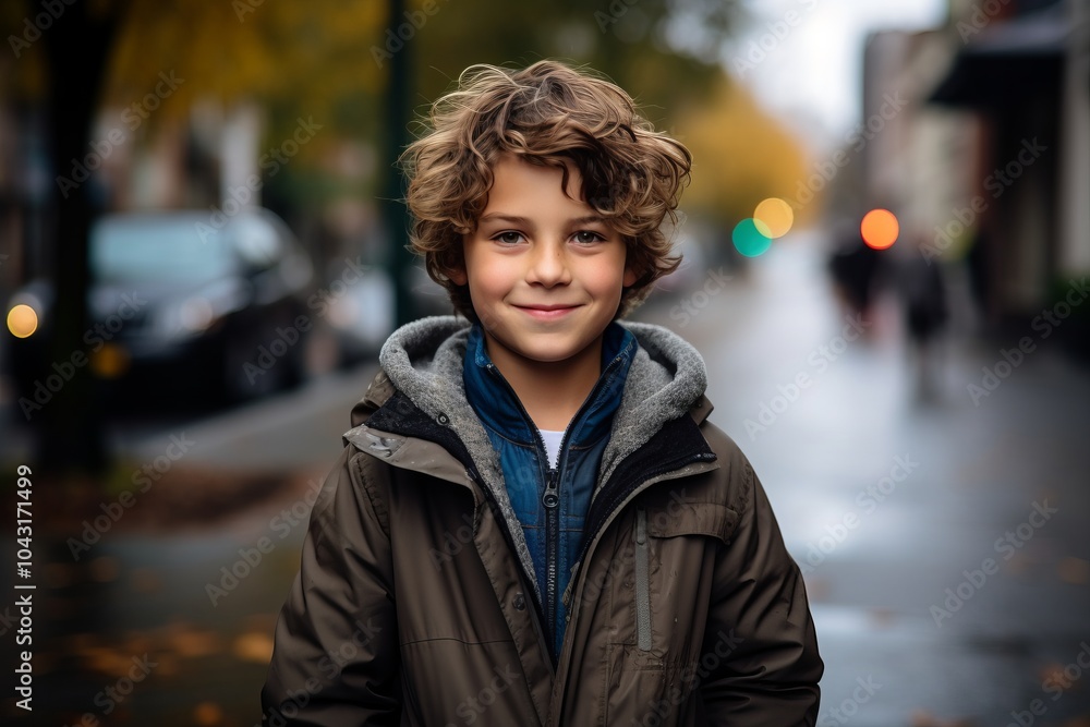 Portrait of a cute little boy on the street in autumn. Portrait of a cute little boy on the street in autumn.