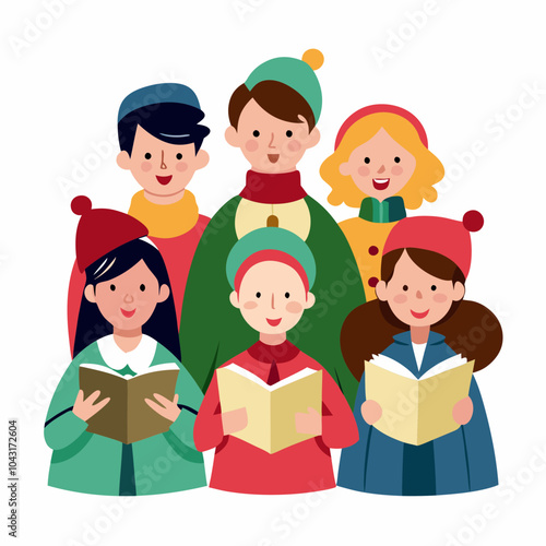 Christmas carolers vector illustration on white background